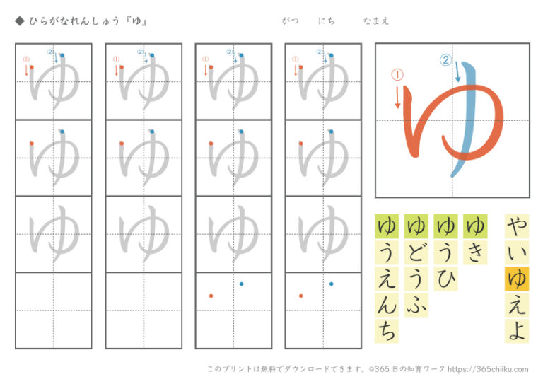 ひらがな ゆ – ゆ 筆順 書き方 – PTDLC